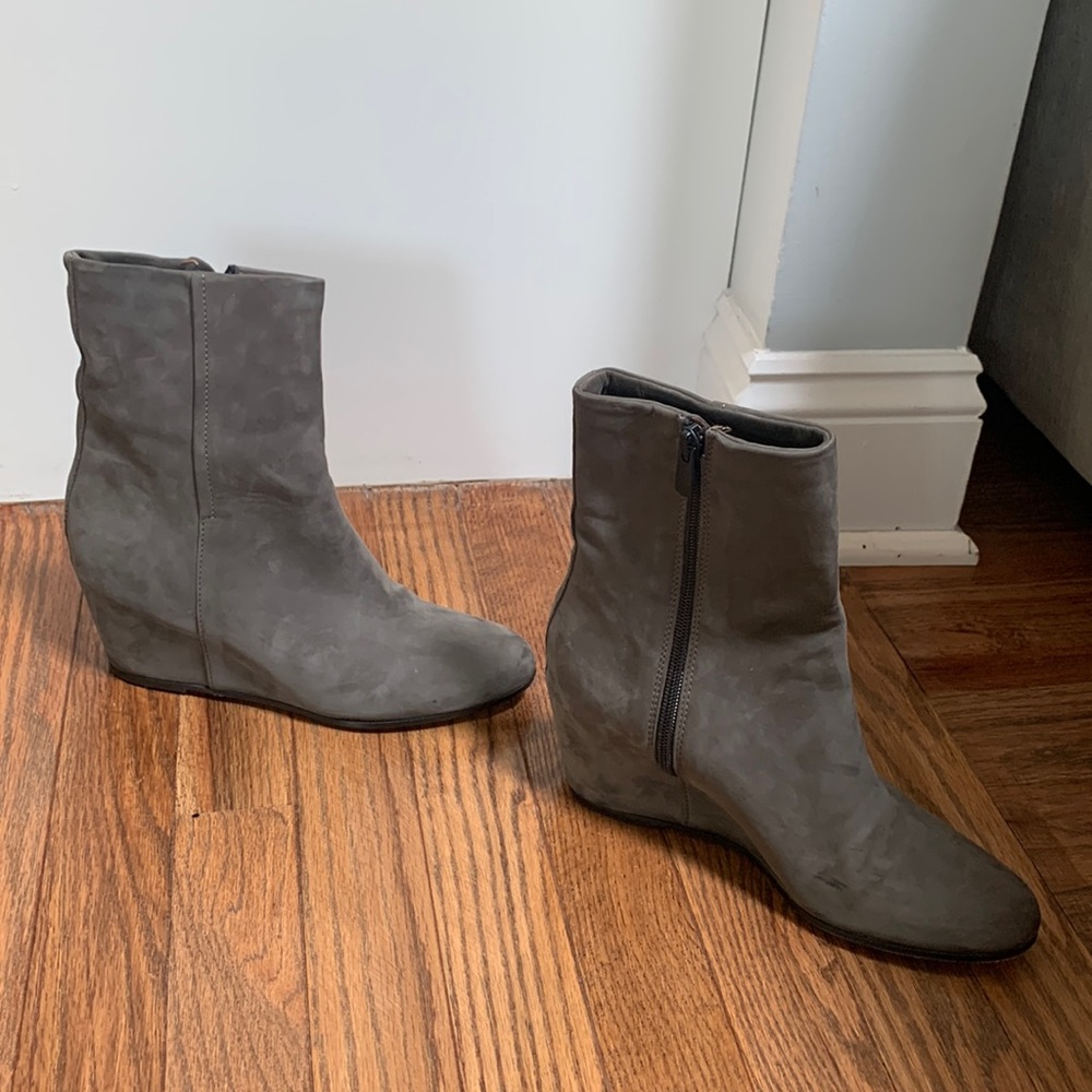 Vince Italian suede hidden wedge booties